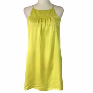 Yellow silk slip dress women's size medium 2 pocket racerback mini